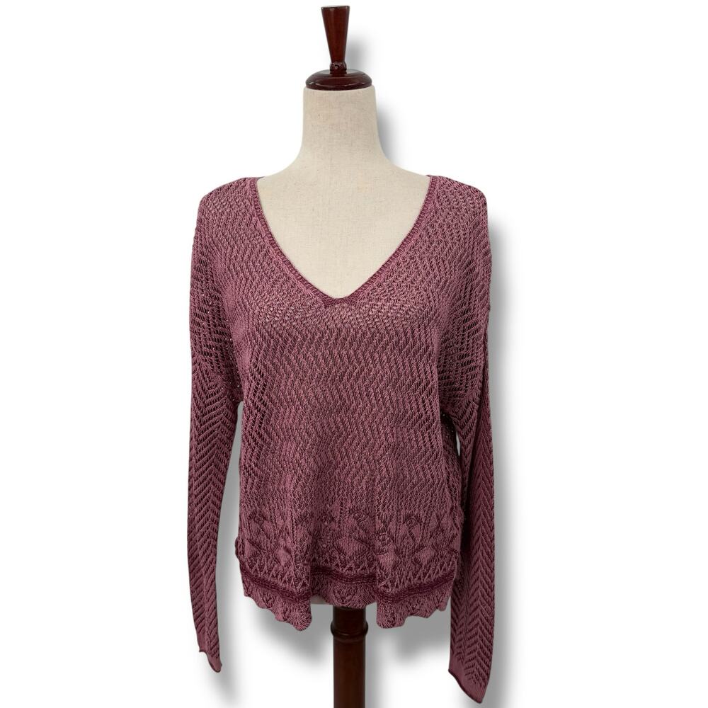 NEW BCX Mauve Pink Sweater Size Large 100% Cotton Textured Crochet Knit Top